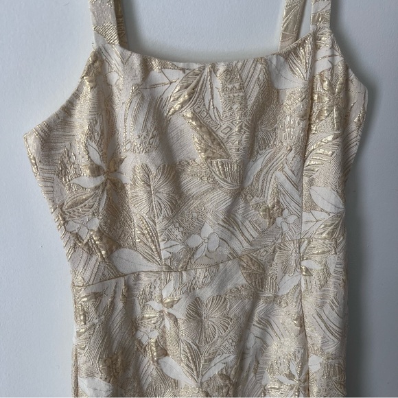 Lulus Shine For Us Cream Metallic Tropical Jacquard Mini Dress - Picture 4 of 14